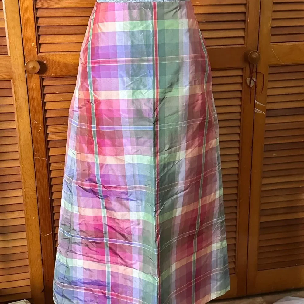 Talbots Kids Silk Maxi Multicolor Plaid A-Line Skirt